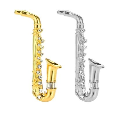 Elegant Saxophones Crystal Brooch Pin Versatile Fashion Accessory for Women Dress Suit Unique Musical Instrument