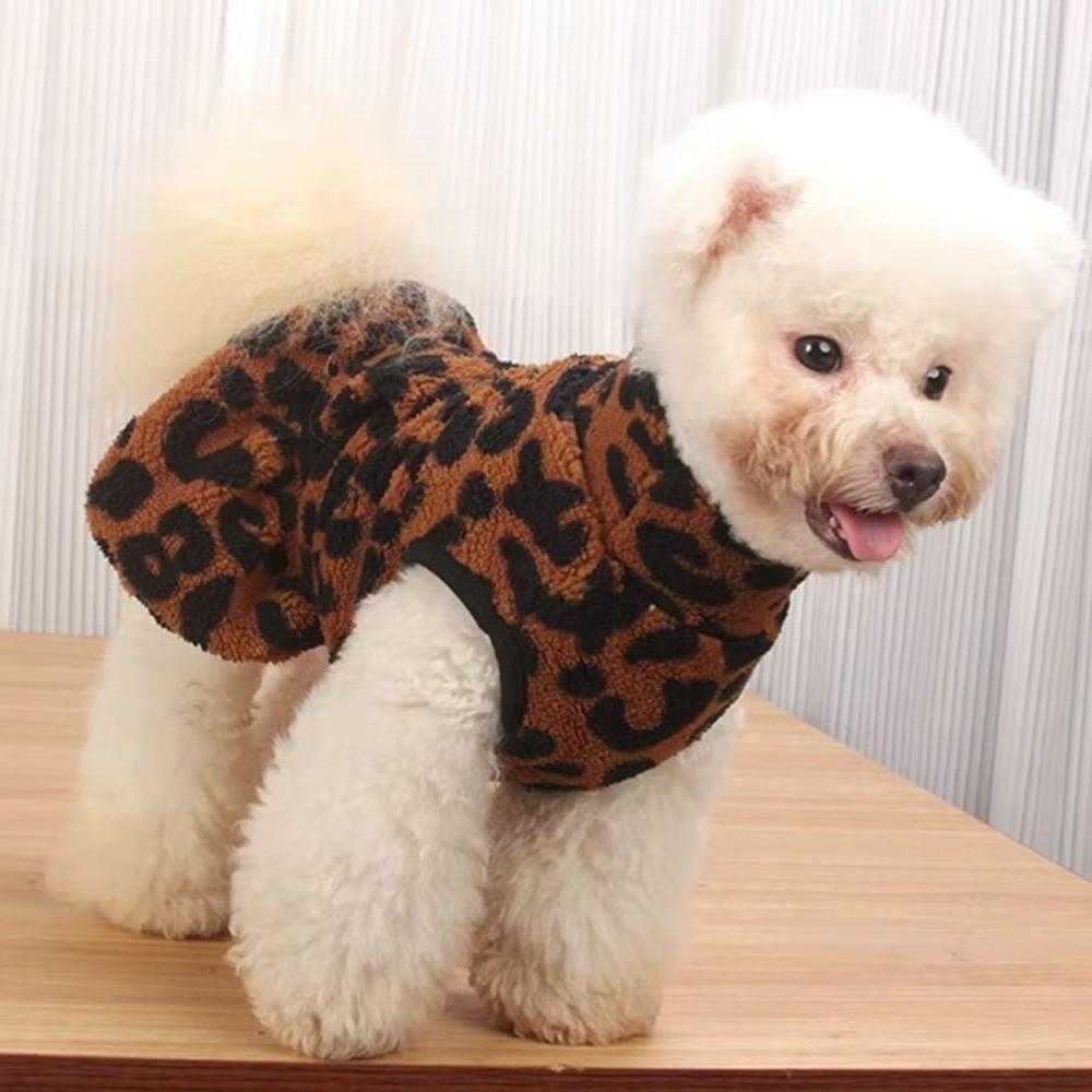 Leopard Dog Dress Coat Hoodies Puppy Skirt Chiwawa Pullover Sweatshirt Winter Fleece Sleeveless Vest Pet Clothes For Small Dogs