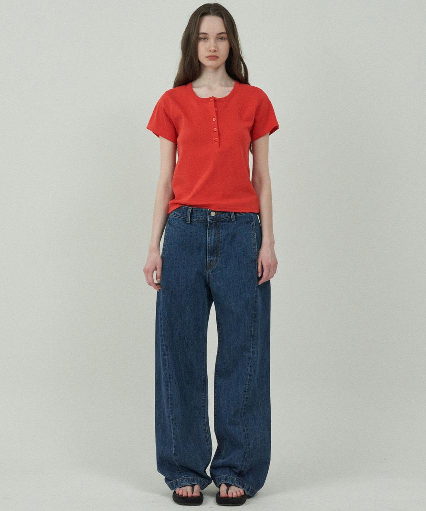 MOTT Henley Neck Half T-Shirt - Red