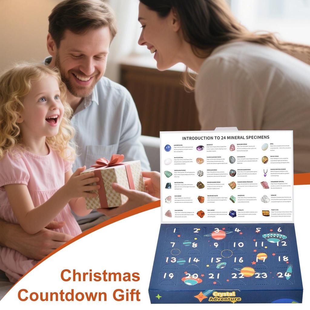 Crystal Christmas Countdown Calendar 24 Days Christmas Countdown Calendar Natural Crystal Gemstones Collection Box for Girls