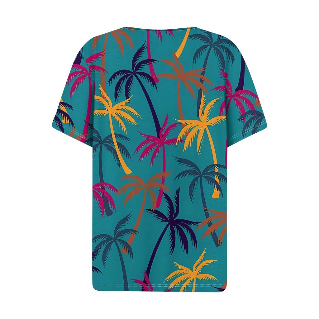 Women's T Shirt Hawaiian Print Button Short Sleeve Daily Weekend Fashion Basic V- Neck Regular Top