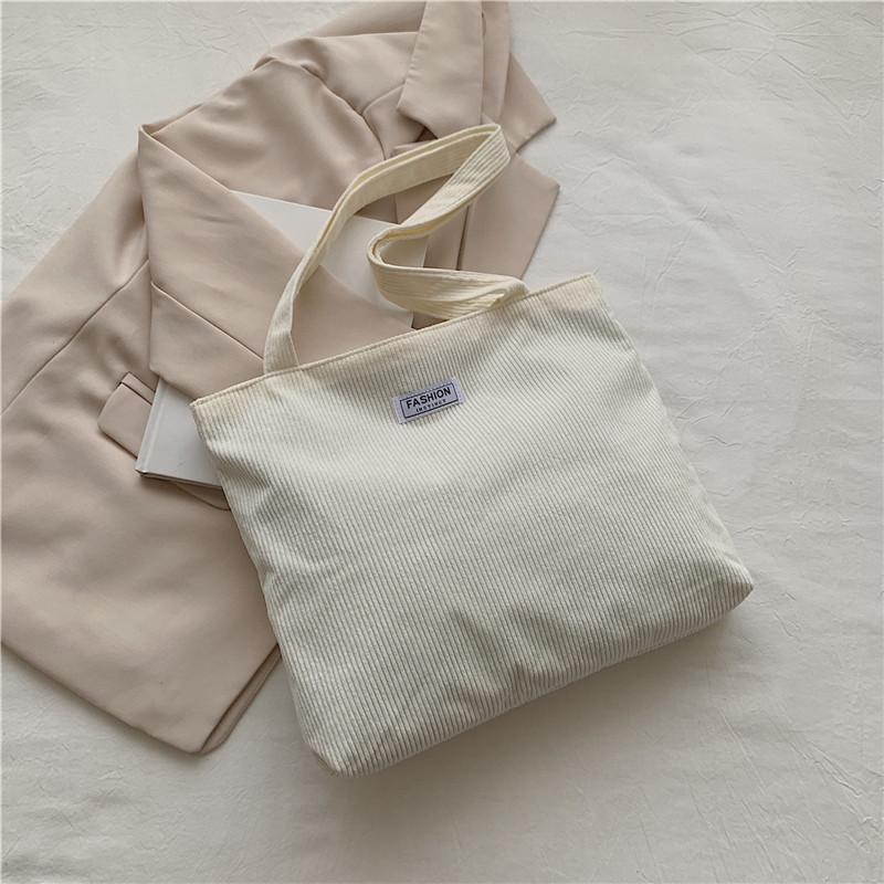 Korean Style Cotton Tote Bag for Women Solid Color Large Capacity Handbag Fashionable Casual Shoulder Purse CLE