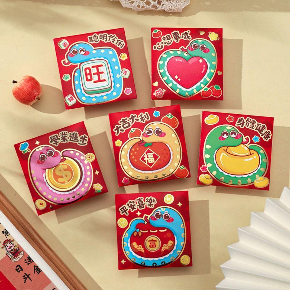 6Pcs Cartoon 2025 Red Envelope Bag Thickened New Year Red Packet Lucky Red Pocket  Blessing Gift