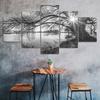 Black and White Lonely Tree Lake Sun Beams Scenery Canvas 5 Piece Five Panel Wall Print Modern Art Poster Home Decor Gift For Him For Her