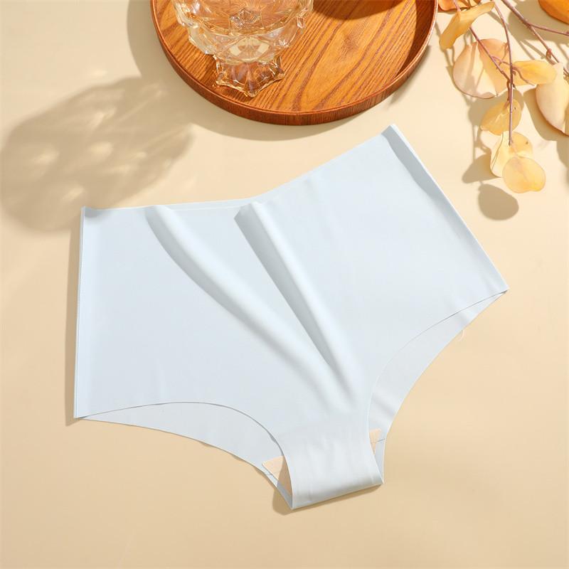 FINETOO Women Ice Silk Panties High-Waist Underwear Seamless and Traceless Briefs Solid Color Lingerie