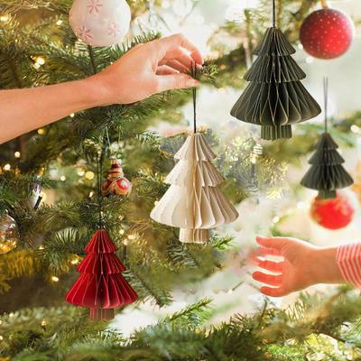 Vianočné papierové voštinové ozdoby 3D Mini s trblietavým okrajom Voštinová ozdoba stromčeka Vintage závesná papierová lampa na vianočný stromček Domáca novoročná dekorácia