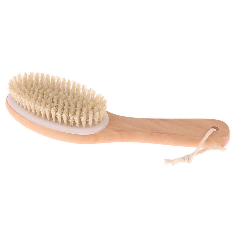 Wood + Bristle Full Body Natural Bristle Dry Skin Exfoliation Brush Massager Cleaner Scrubber