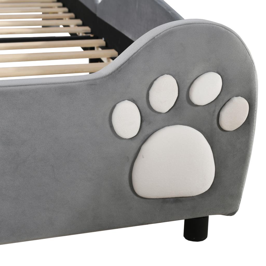 Upholstered Bed Beautiful Children's Bed, 90 x 200 cm, Bear Shape. Single Bed made of Skin-Friendly Velour, Grey