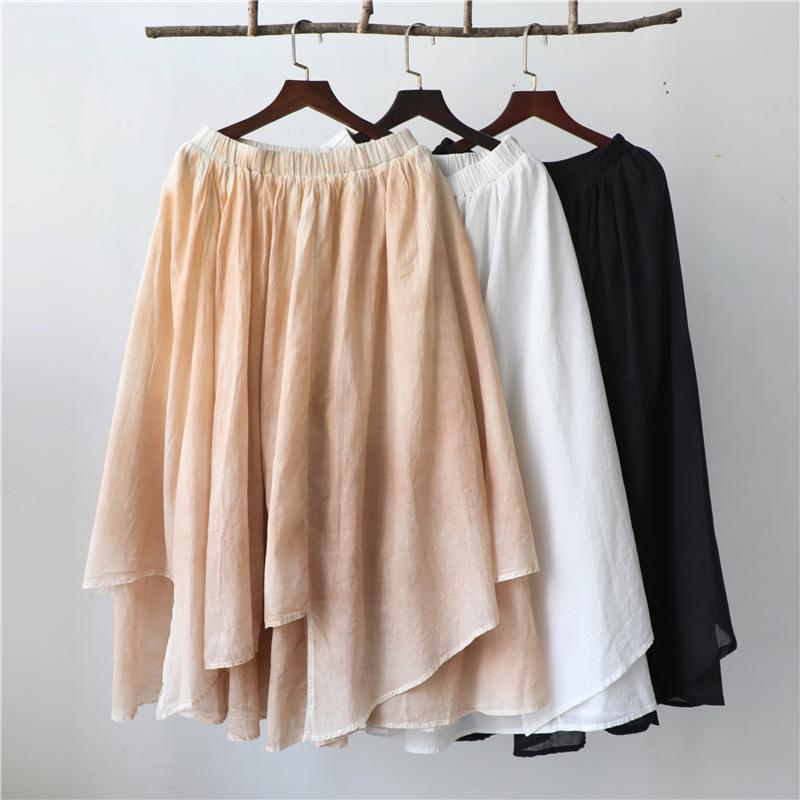 2025 Spring/Summer Artistic Fairy Hand-Painted Cotton Linen Irregular Double-Layer Skirt for Women