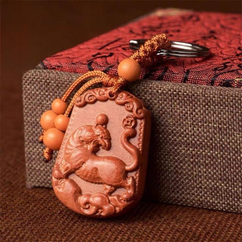 Wooden Protection And Safety Keychain Pendant For Car Decoration And Bag Accessories