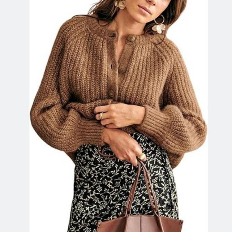 

Женский кардиган свитер из рыхлого трикотажа с длинными рукавами, однотонный, в стиле «ленивый ветер» XL темно-коричневого