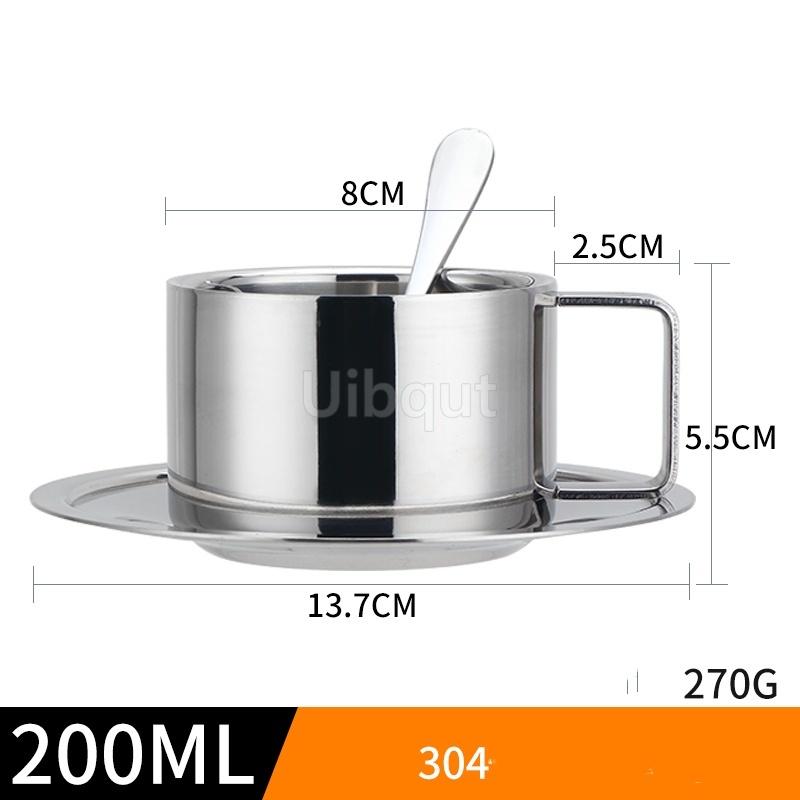 Edelstahl 180ml/200ml Kleine Tasse mit Henkel Doppellagig Hitzebeständig Wasser Kaffee Tee Tasse Set Mit Teller und Löffel Tasse