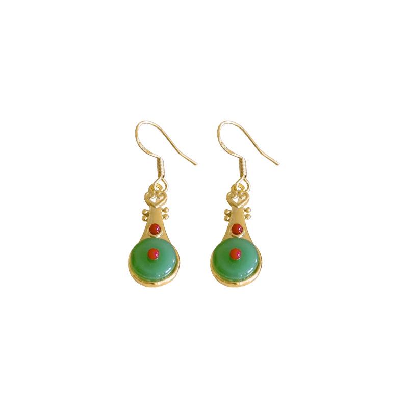 Real Gold Plated Hanfu Style Jade Imitation Geometric Tassel Earrings for Women