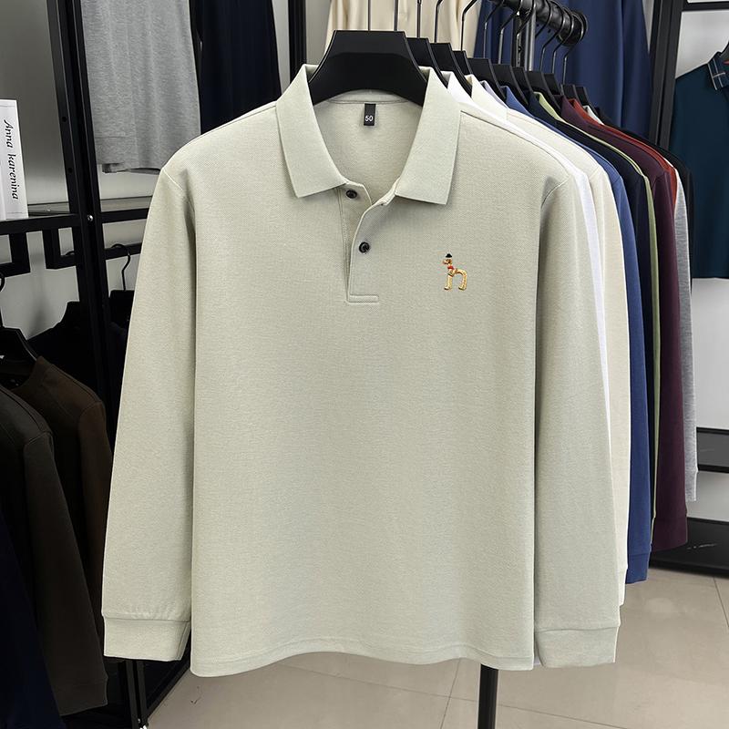 STORN Herren Poloshirt Baumwolle Kragen Hund Stickerei Langarm T-Shirt Herbst Neu Business Casual Gutaussehende Herrenbekleidung