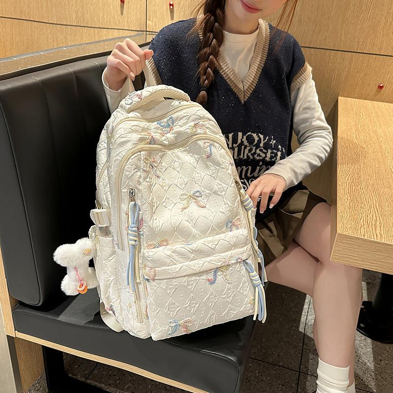 Lightweight Candy Color Dual Shoulder Bag With Nylon Material And Spacious Capacity For Students