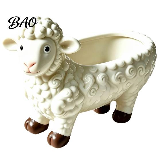 Decorative Plant Holder for Balcony Curly Sheep Planter Pot, Resin Cute Lamb Flower Desktop Pot Animal Succulents Cacti Indoor Outdoor Decoration