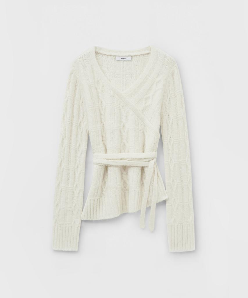 MONGDOL Asymmetrical Cable Wrap Knit Top Ivory Mdkt114Ivory