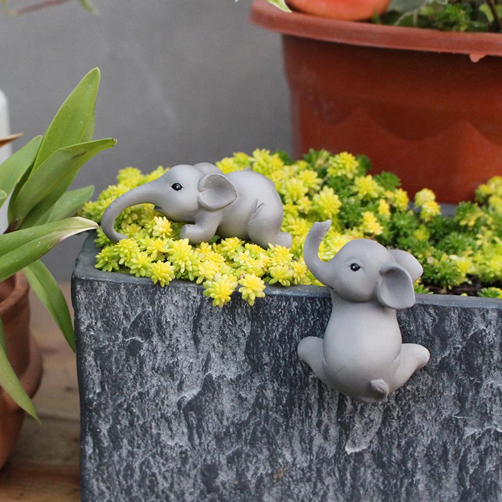 2-pCS Creative Elephant Flower Pot Decorative Pendant, Garden Animal Ornament, Resin Crafts