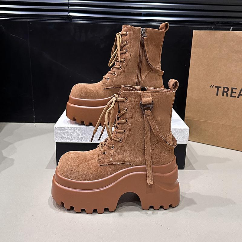 Fashion Ankle Boots For Women New 2025 Winter Motorcycle Boots 9CM Wedge Heels High Platform Shoes Woman Autumn Thick Sole Punk Boots