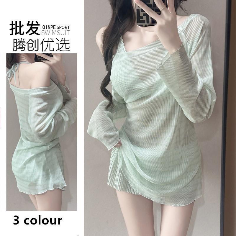 

Pure Desire Lazy Style Hot Girl Blouse Bikini Split Three-piece Sexy Long-sleeved Swimming Suit Female XL 110-120 kg синий