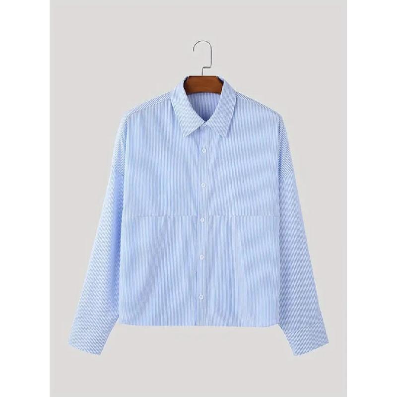 2026 New Men's Fashion Turn-down Collar Vertical Striped Loose Long Sleeve Shirt