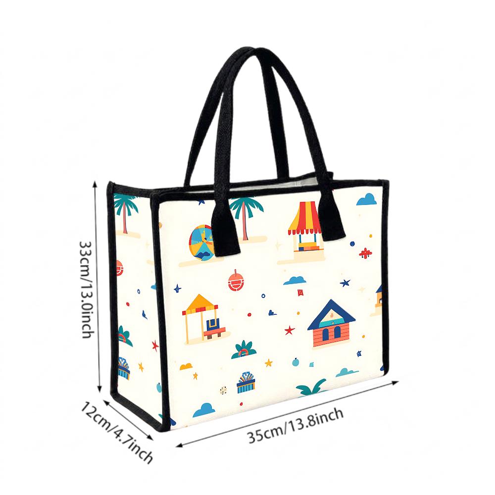 Cute Cartoon Printed Tote Bag Casual Large Capacity Daily Handbag for Shopping Travel Outdoor Use