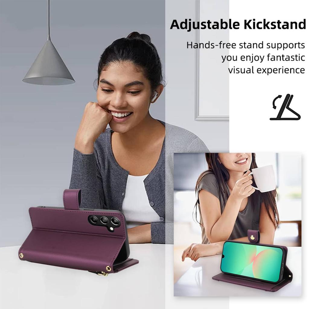 Flip Wallet Case for Samsung Galaxy A05/A06/A15/A16/A25/A26/A32/A36/A42/A53/A56/A71/A73, Zipper Pocket Cover with Card Holder