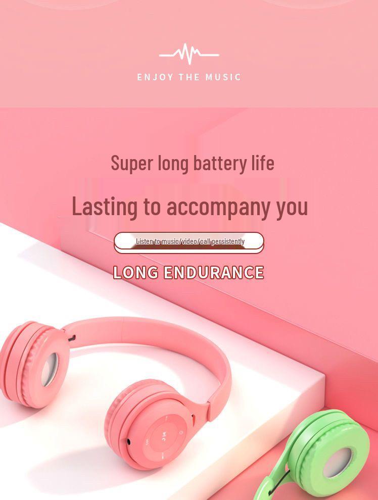 Macaron Wireless Bluetooth Over-Ear Headphones: Stereo, Long Battery, Universal, Perfect for Sports & Gaming.