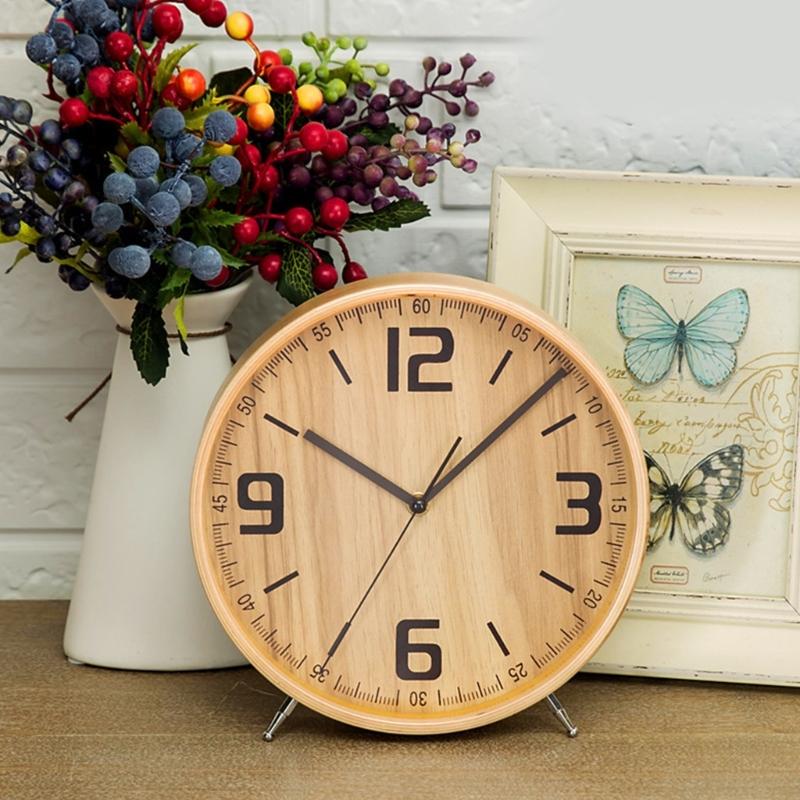 Wooden Table Clock 8Inch Battery Operated Modern Simple Wall Clock for Bedroom