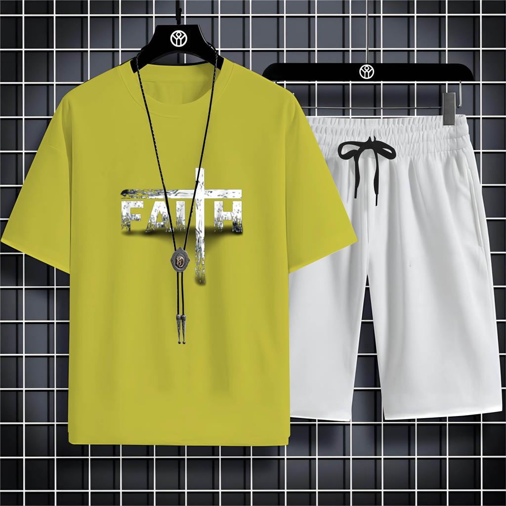 Vier Jahreszeiten Mode Lässig O Kragen 2d Trend Brief Drucken Herren Kurzarm T-Shirt Lose Bequeme Schnell Trocknende Anzug