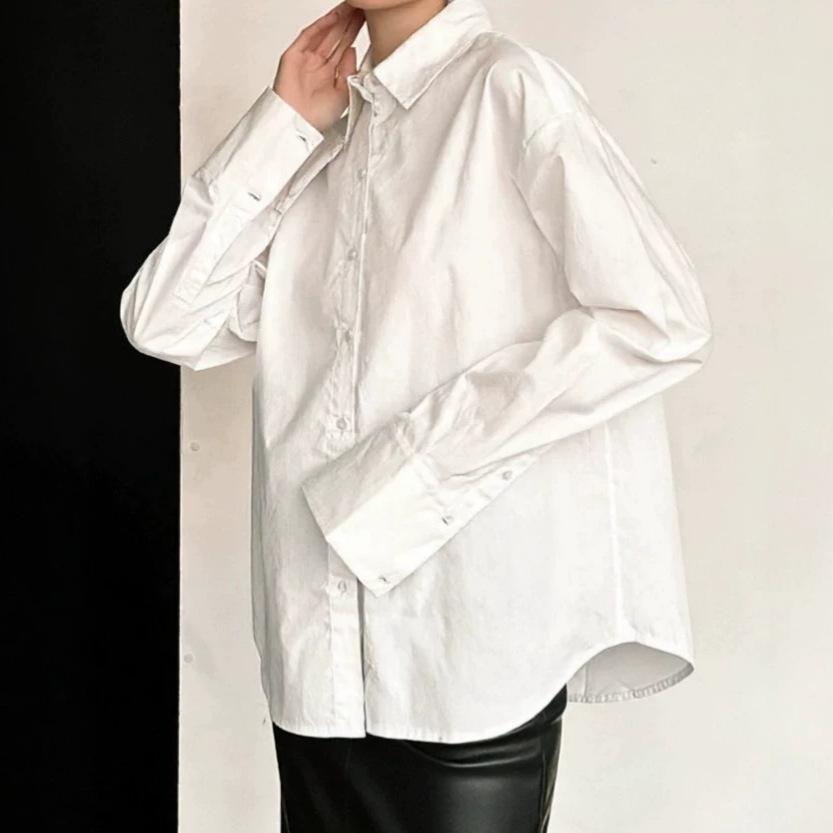 Simple workplace pure cotton white shirt women's 1116 summer loose outer with lazy stacking loose women's shirt women's clothing