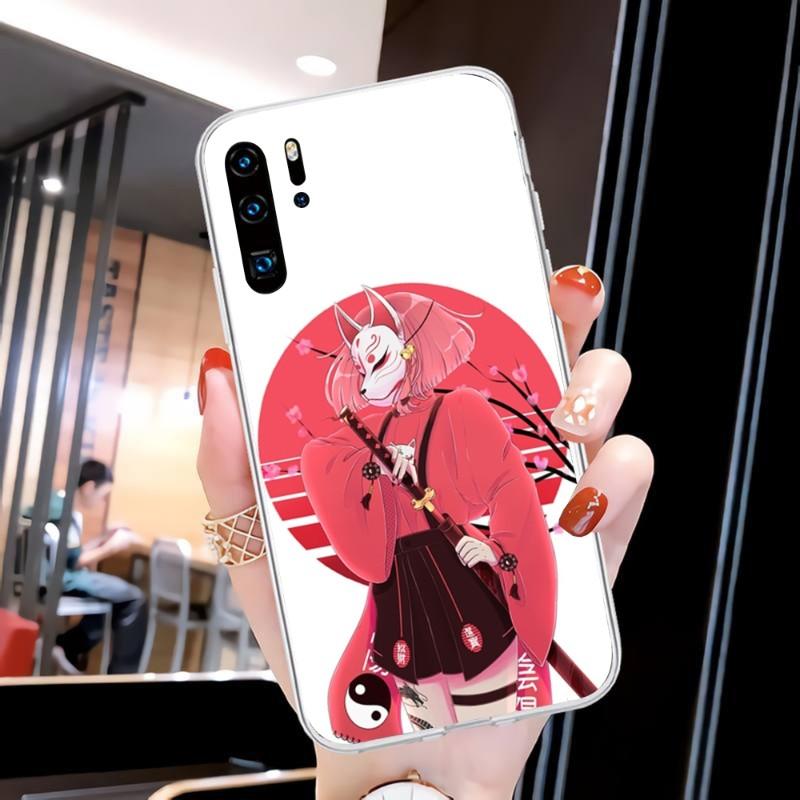 Custodia per telefono Samurai Gril da donna per Huawei P50 P40 P30 Pro Mate 40 30 Pro Nova 8 8i Y7P Honor Cover trasparente per telefono