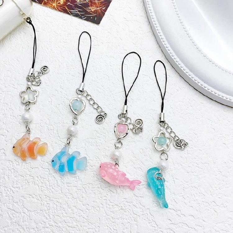 Small Fish Bead Pendant Phone Charm Hangings Rope Sweet Phone Chain Strap Bag Decoration Lanyard Keychain Accessory