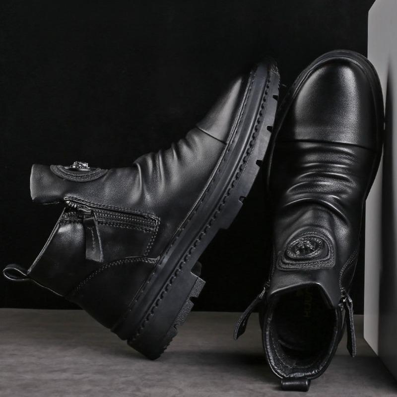 Męskie buty wysokie luksusowe biznesowe do biura buty wizytowe casualowe skórzane buty dla mężczyzn boczny zamek motocyklowe botki do kostki