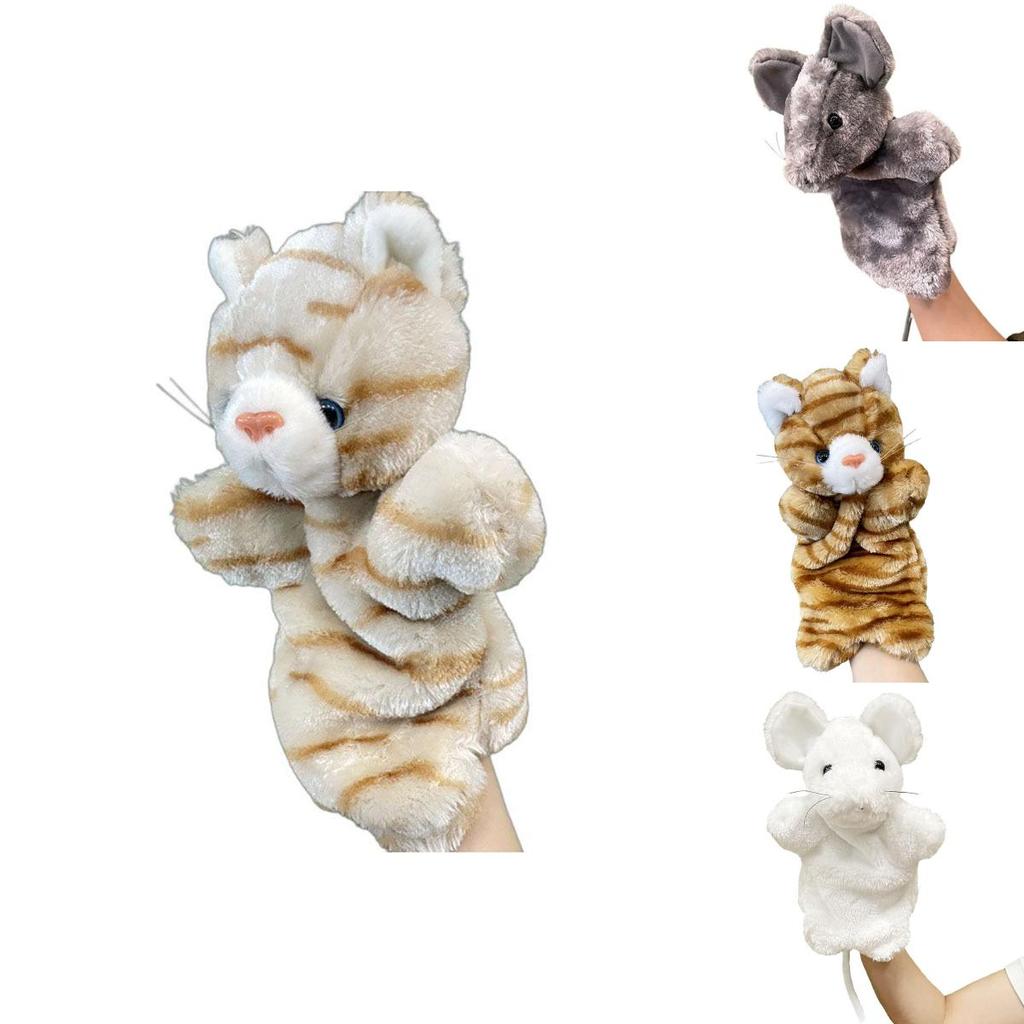 Plush White Gray Mouse Yellow Cat Hand Puppet Mouse For Childrens Play And Educational Use