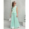 Girls' Fashionable Suit Set: Summer Sleeveless Top + Wide-Leg Pants Set