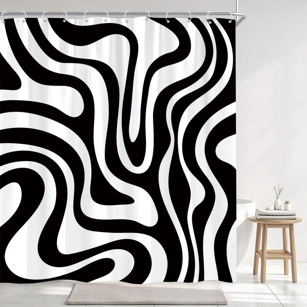Abstract Geometric Lines Shower Curtain Simple Modern Style Striped Printed Polyester Fabric Shower Curtains Bathroom Decoration
