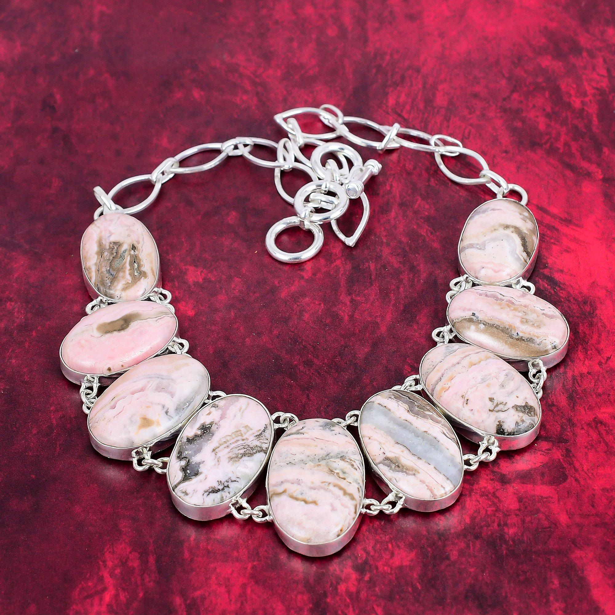 

Ожерелье из чистого серебра 925 пробы с родохрозитом и регулируемой цепочкой, ювелирное ожерелье ручной работы из драгоценных камней на День памяти Adjustable with 18 inches розовый