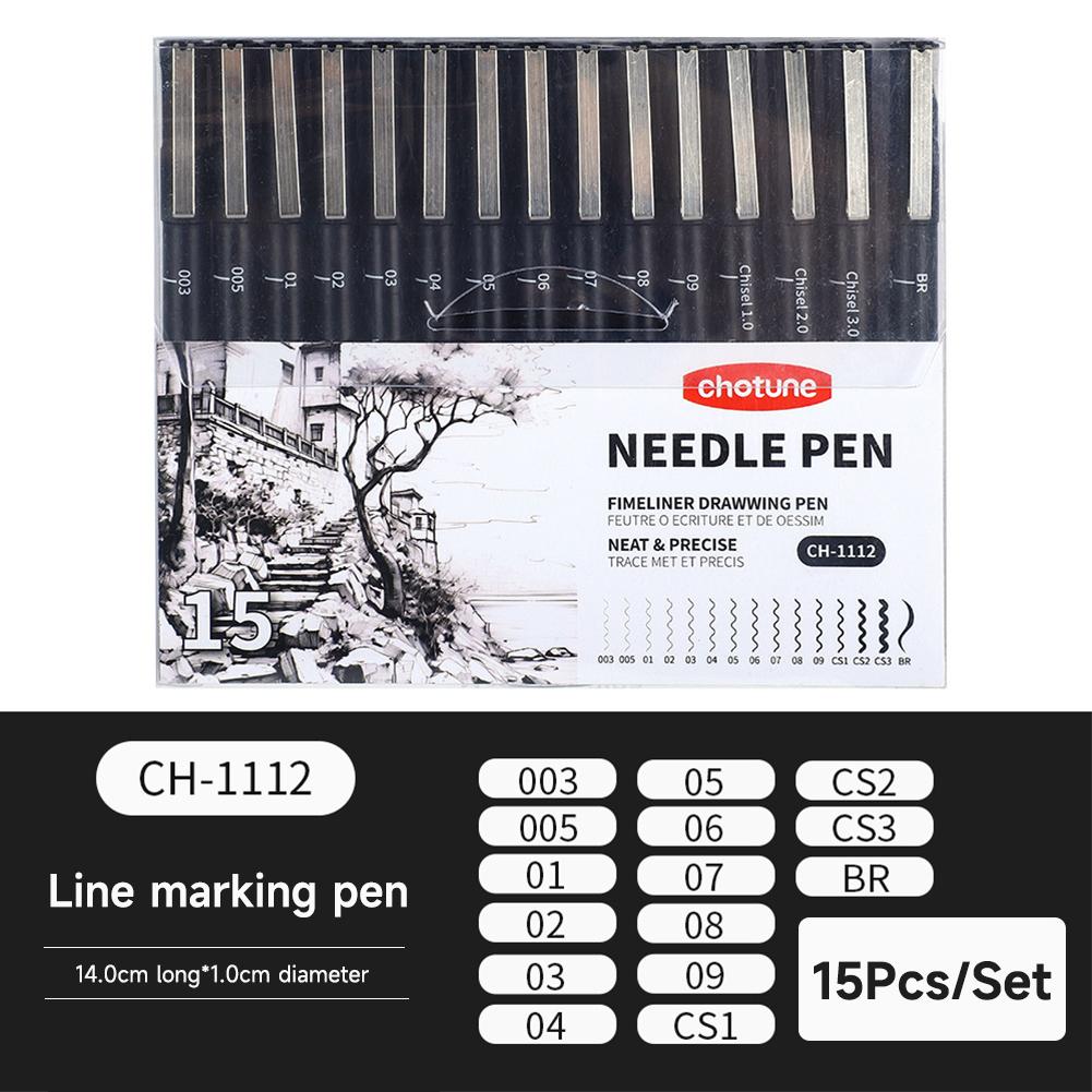 3-15PCS/Set Black Fine Point Pen Waterproof Ink Line Drawing Pen for Artist Illustration Sketching Anime Manga Technical Drawing