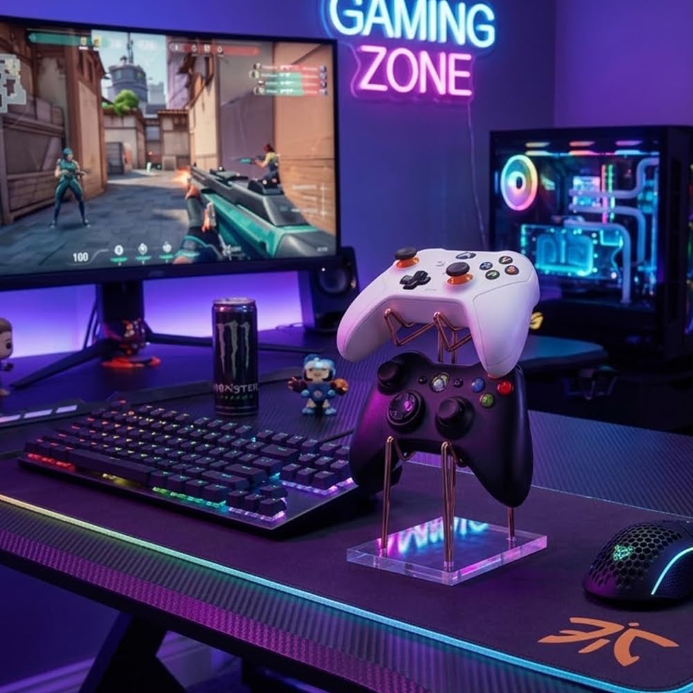Baskiss Game Controller Bureauopslag Compatibel met Switch Xbox Hoogte Eenvoudige Acryl Stalen Standaard, Rek, PS5, PS4, 2, Series, 2-Niveaus Verstelbaar,