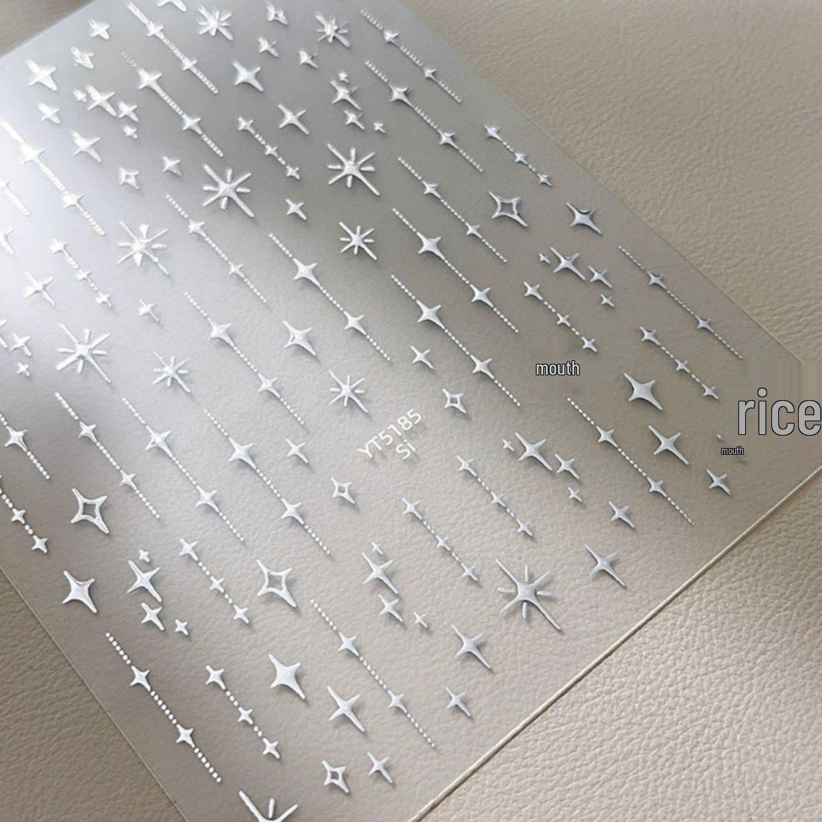 3D Starburst & Moon Embossed Nail Art Stickers - Fairy Stars, French Style Moon & Stars Gold