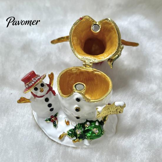 Decorative Jewelry Case with Rhinestones Christmas Theme Box Magnetic Hinge, Alloy Enamel Vintage Metal Ring Storage Style Organizer, Desktop