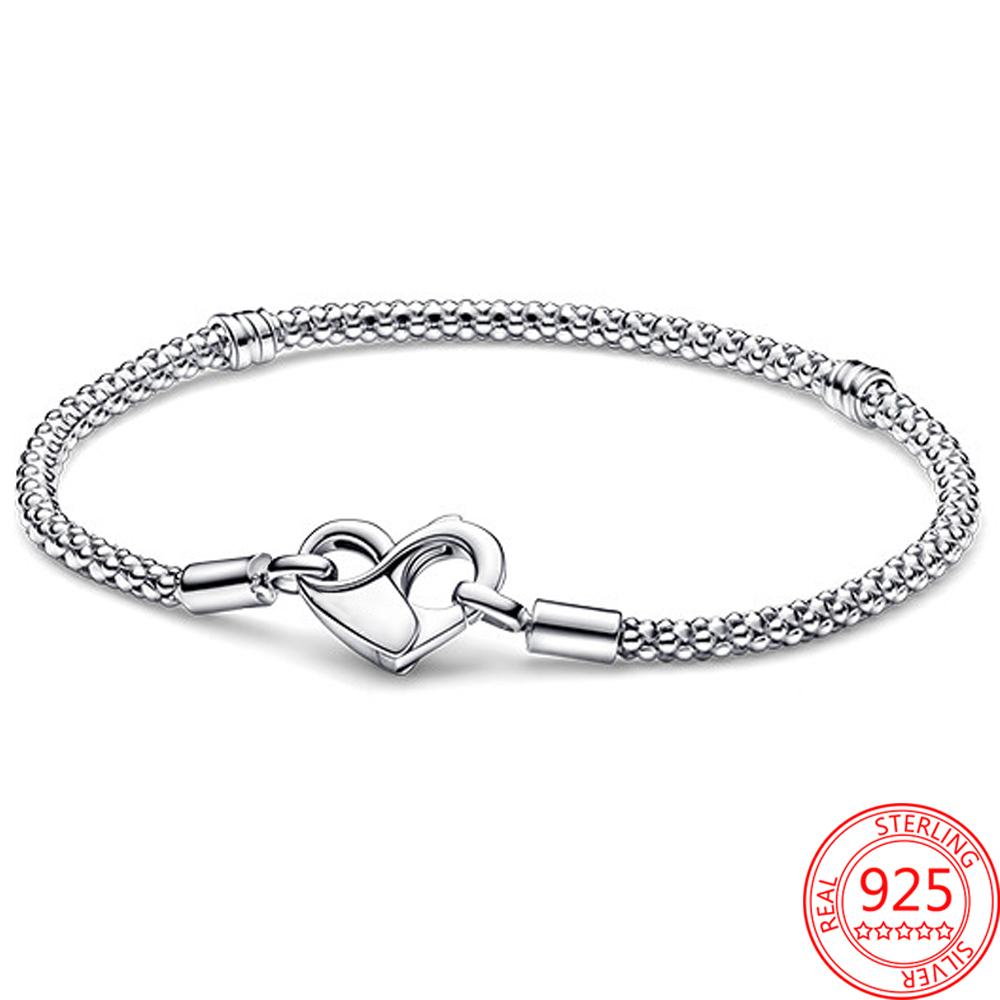 Infinity-detailed Openable Heart-shaped Clasp Studded Chain Bracelet Fit 925 Sterling Silver Murano Glass Beads Jewelry Charm