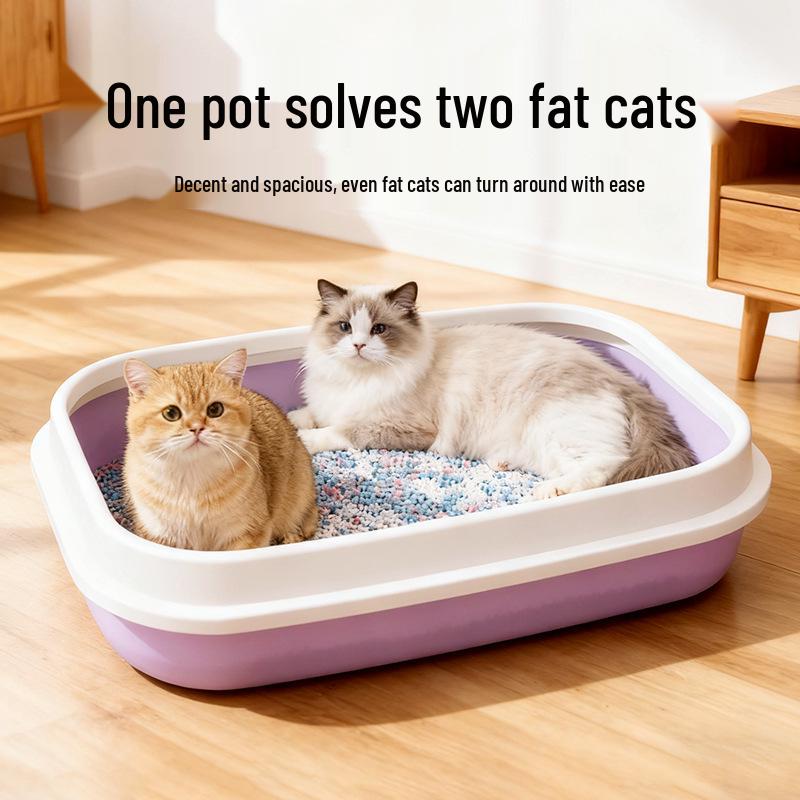 Low-Lid Semi-Enclosed Cat Litter Box with Scoop for Pet Cleaning