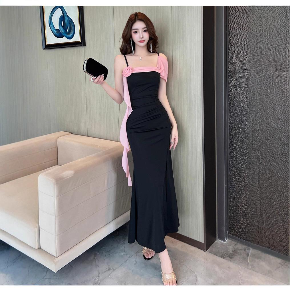 Sexy sauna pedicure overalls beauty evening dress long dress low chest thin summer