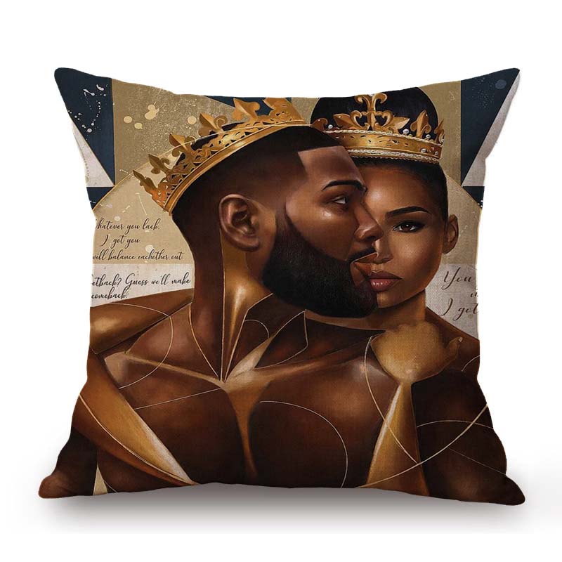 Exotic African Art Black Queen And King Oil Painting Cotton Linen Decoration Art Sofa Throw Pillow Case Car Seat Cushion Cover