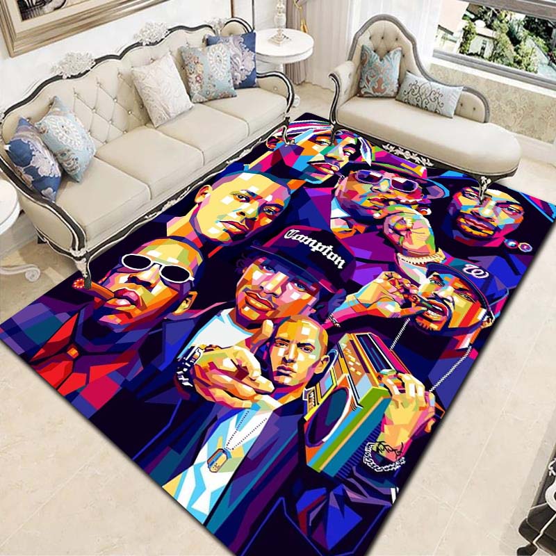 Tappeto con Stampa Leggenda Rapper Hip Hop Tappetino Antiscivolo per Pavimento Tappeto con Ritratto Vintage per Soggiorno Camera da Letto Decorazione Casa Regalo per Fan