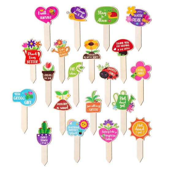 20 Pcs Wooden Plant Tags Rustic Plant Labels 20 Styles Gardening Markers Tags for Potted Plants Planter Flower Bed
