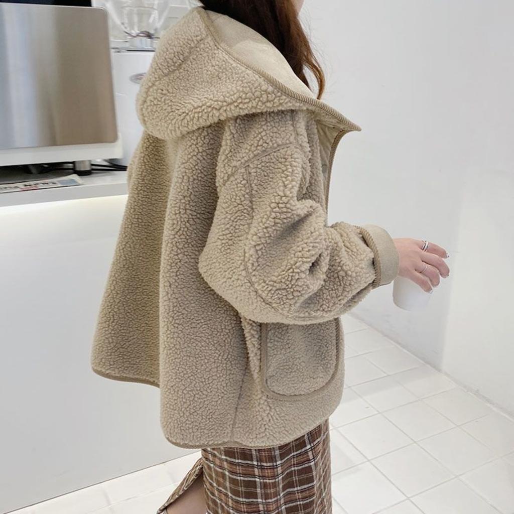 Plush Jacket, Thickened, Hooded Jacket, Women's, Outerwear, Loose, Warm, Casual Jacket, Top