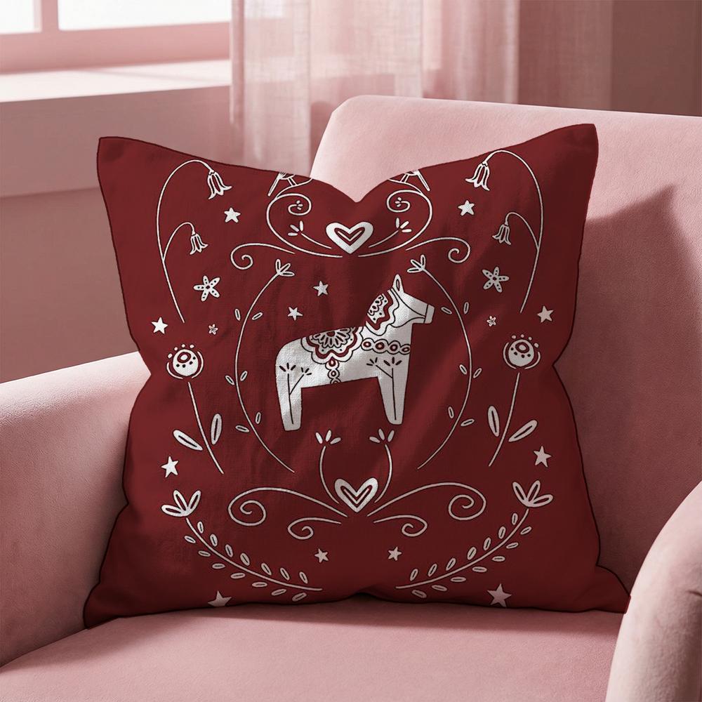 Dala Horse Print Cushion Cover Multi-Scene Pillow Cover for Home & Car - Reversible, Soft & Durable for Daily Use